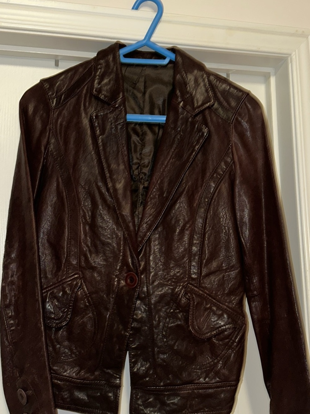 Women's Dark Brown Leather Blazer Jacket